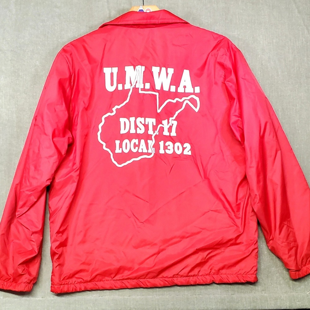 Vintage Birdie UMWA West Virginia Union Coaches Jacket Red Large Made in USA 80s